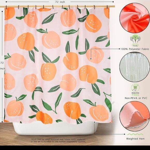 Peach and Green Shower Curtain - Picture 4 of 5